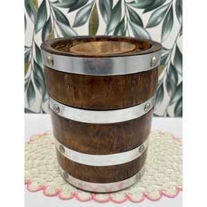 Vintage Small Soaking Barrel Ice Bucket Humidor Wood Metal